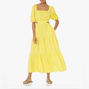 NWT The Drop Women's Anaya Square Neck Cut-Out Tiered Maxi Dress Lemon Size L